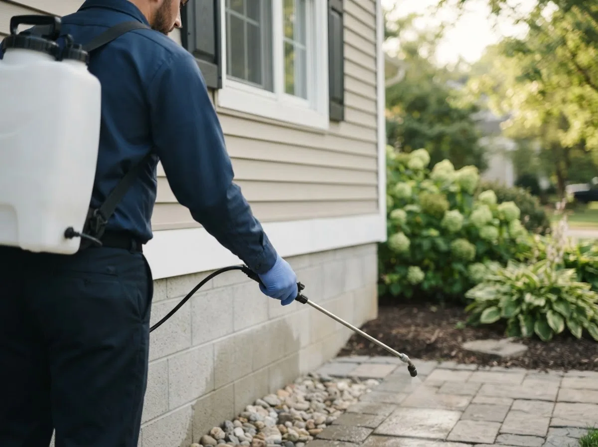 Pest control technician inspecting a home in Wabeno, WI